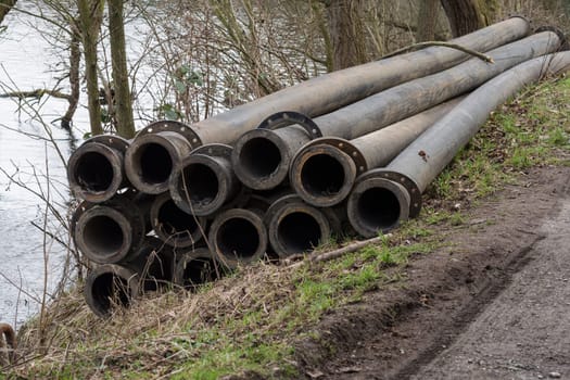 Pipeline,plastic pipes float on the surface of the water..
