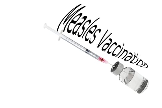 Close-up,view of a syringe and a bottle of medical fluid..