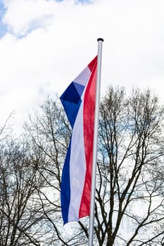 National flag of the Netherlands,Holland in portrait format with motion blur in the background.