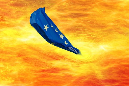 Flame spiral,fire shining fire vortex with flag of the European Union..