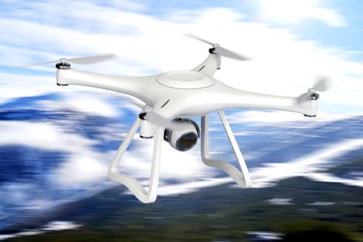 Drone equipped with high resolution camera, fly over the mountain