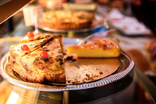 tasted dessert in a french bakery, sweet blank and pudding