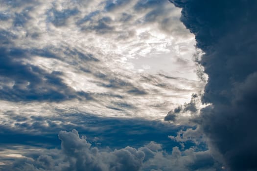Gray storm clouds before sunset