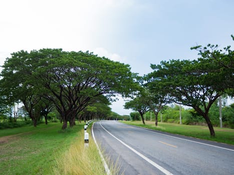 Empty curved road, blue sky