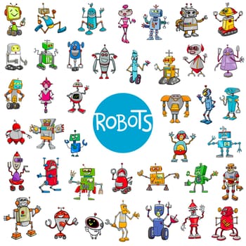 Cartoon Illustration of Robots Fantasy Characters Huge Set