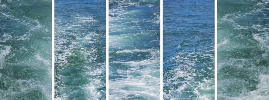 Set of rough water photos in panoramic banner