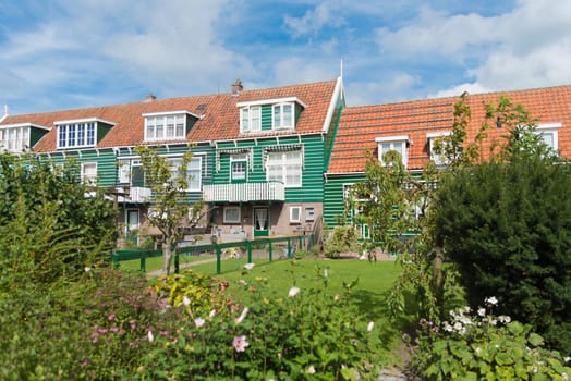 MARKEN, NETHERLANDS - AUGUST 27, 2016: Typical wooden houses on the former island Marken in the netherlands