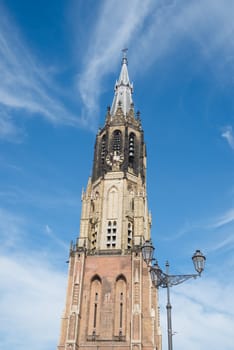 Tower of a protestant church in the dutch city of Delft