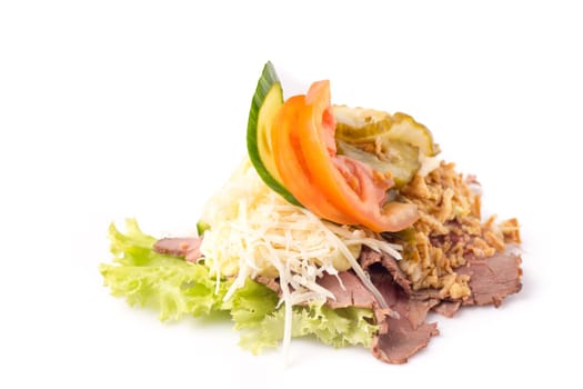Danish specialties and national dishes, high-quality open sandwich, isolated on white background