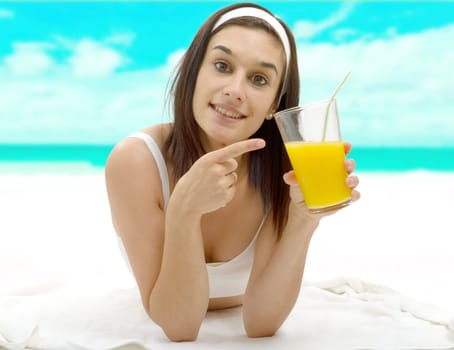 a beautiful young woman with orange juice