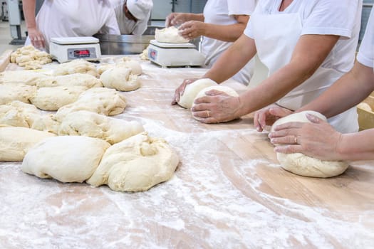 Bakery teamwork preparing weigh and dough for baking
