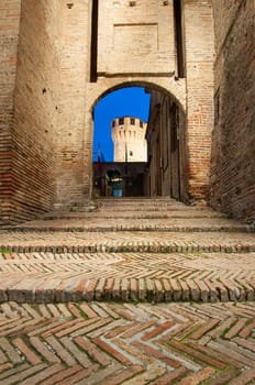 The amazing fortress in the Gradara village, in Italy, during sunset