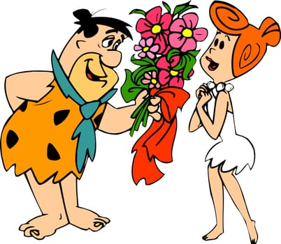 Fred and wilma Flintstone romantic illustration