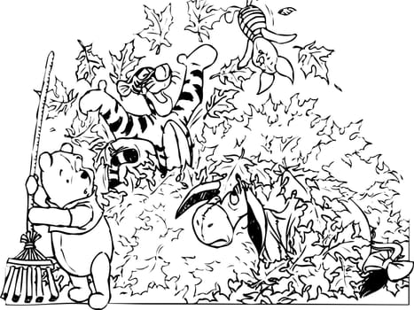 winnie the pooh illustration coloring forest