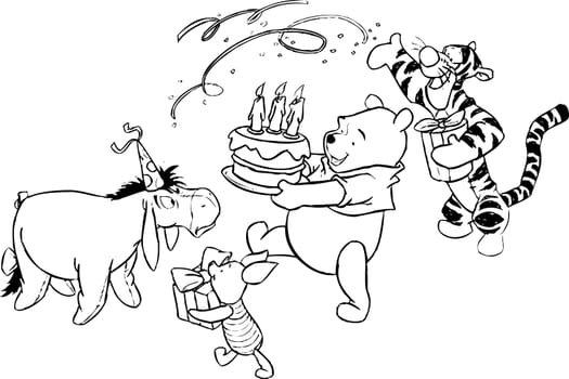 winnie the pooh illustration coloring cake