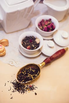 Diffferent tea set on table