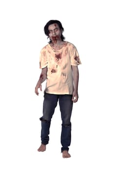 Scary asian male zombie isolated over white background