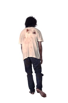 Back view of male zombie isolated over white background