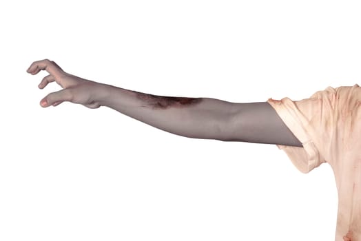 Male zombie hand isolated over white background