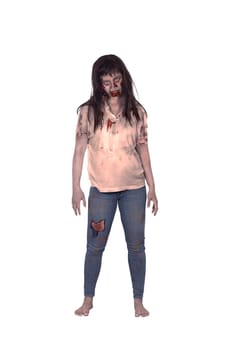 Asian female zombie isolated over white background