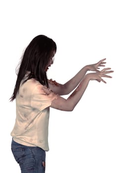 Female zombie isolated over white background. Halloween concept