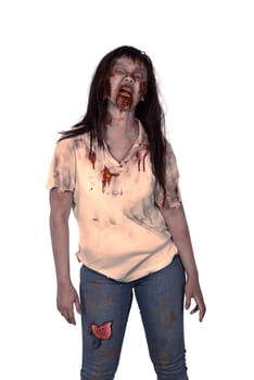 Asian female zombie isolated over white background