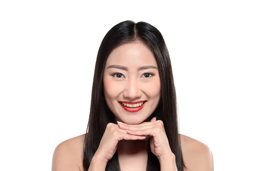 Beautiful asian woman isolated over white background