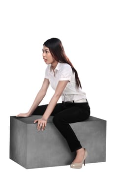Asian business woman surfing or riding the block. You can change block with something