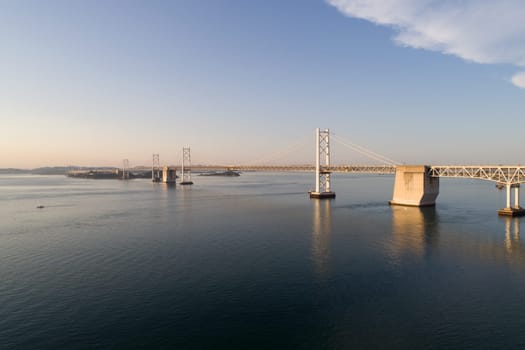 Aerial view of motorway bridge located in Kagawa, Japan
