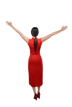 Chinese girl in cheongsam dress. Happy chinese new year concept
