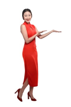 Chinese girl in cheongsam dress. Happy chinese new year concept