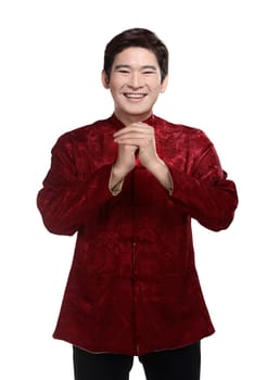 Chinese man in cheongsam suit. Chinese new year concept