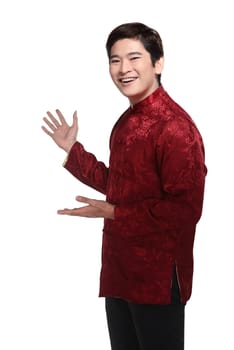 Chinese man in cheongsam suit. Chinese new year concept