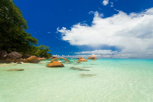 Beautiful view of Anze Lazio beach in Praslin, Seychelles