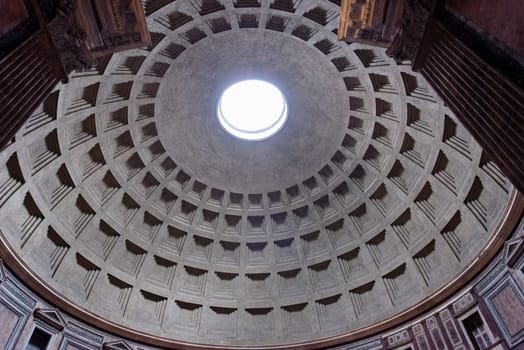Rome, Italy - October 01, 2015. The Pantheon is an ancient Roman building located in the historic center. Tourists on a rainy day. Rome, Italy