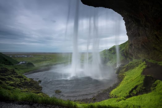 Beautiful and dramatic Seljalandsfoss waterfalls in Iceland