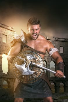 Ancient warrior or Gladiator ready to fight in the arena