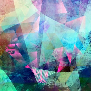 abstract polygonal texture surfaces collaged on analog painted background plane