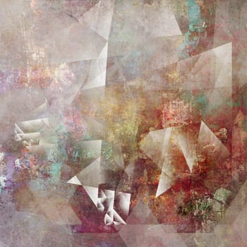 abstract polygonal texture surfaces collaged on analog painted background plane