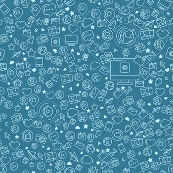 Flat linear infographic elements of social media, social networking, mobile app, sharing, communication, and social commerce.