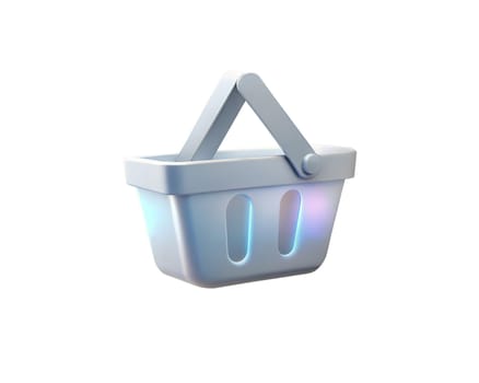 A sleek, holographic 3D icon of a shopping basket with a modern design, isolated on white background. Perfect for e-commerce, retail, and online shopping themes.