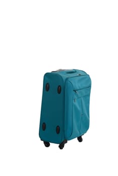 Blue suitcase isolated over white background. Travel object