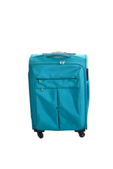 Blue suitcase isolated over white background. Travel object