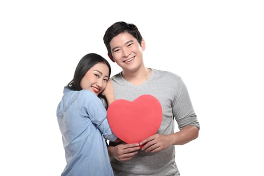 Asian couple celebrate valentine isolated over white background