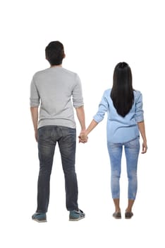 Back view of asian couple isolated over white background