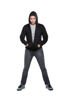 Man in hoodie isolated over white background