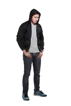 Asian man in hoodie shirt isolated over white background
