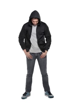 Man in hoodie isolated over white background