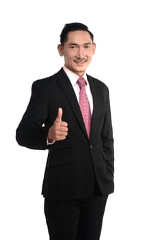 Asian business man show thumb up isolated over white background