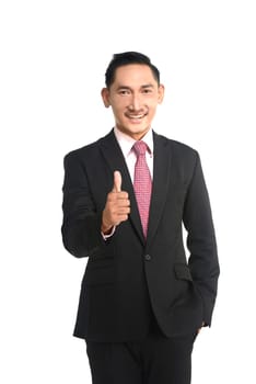 Asian business man show thumb up isolated over white background